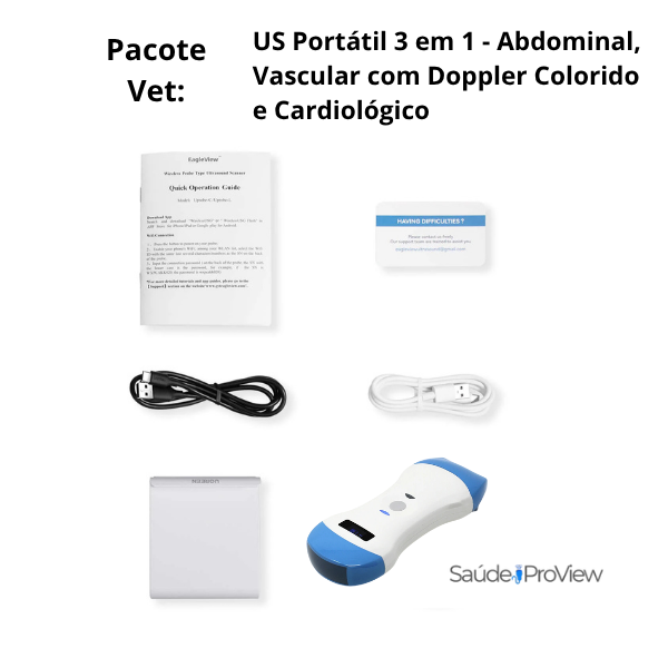 Ultrassom Portátil Veterinário SaúdeProView Handheld, WiFi, 128E 3 em 1