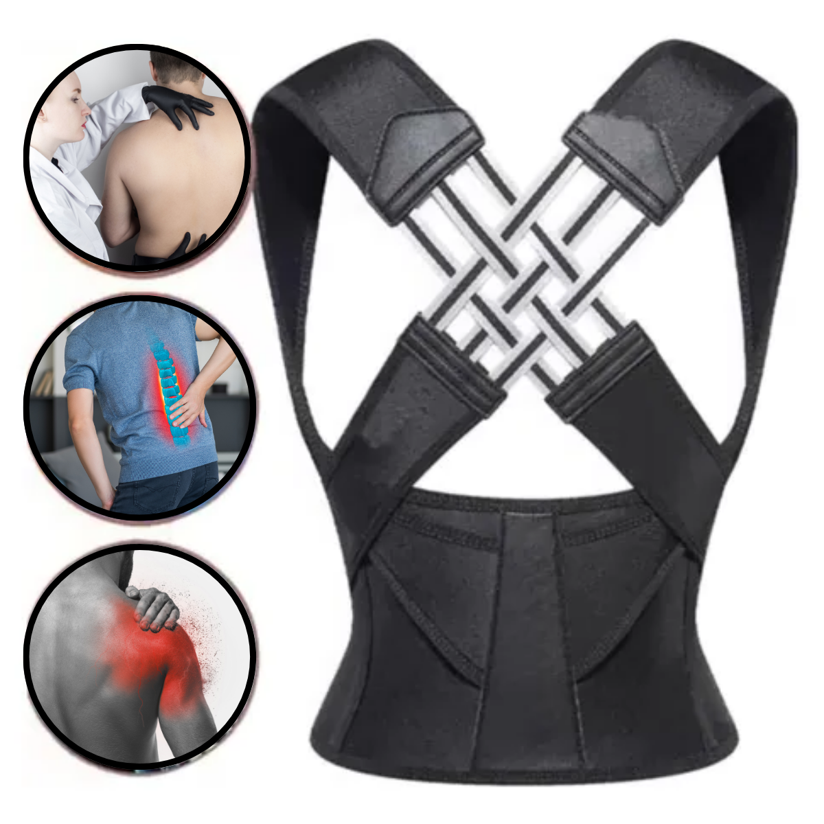 Cinta Corretor Postural Ortopédico Ajustável Alinhar Coluna Lombar e Dorsal Unissex, Alivio de Dores