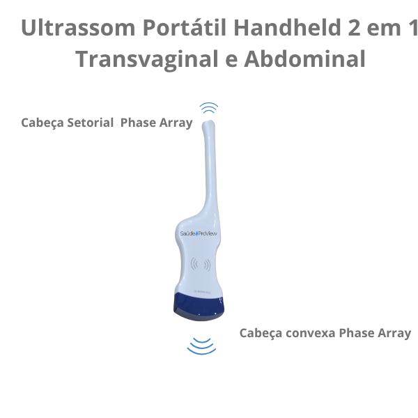 Ultrassom Portátil 2 em 1 , Dual Head, Phase Array, 128 Elementos, Multifuncional Transvaginal e Abdominal, WiFi, Handheld