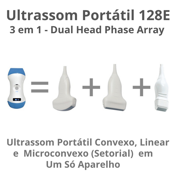 Ultrassom Portátil Inteligente Handheld, WiFi, 128 Elementos, Multifuncional 3 em 1 - 2025