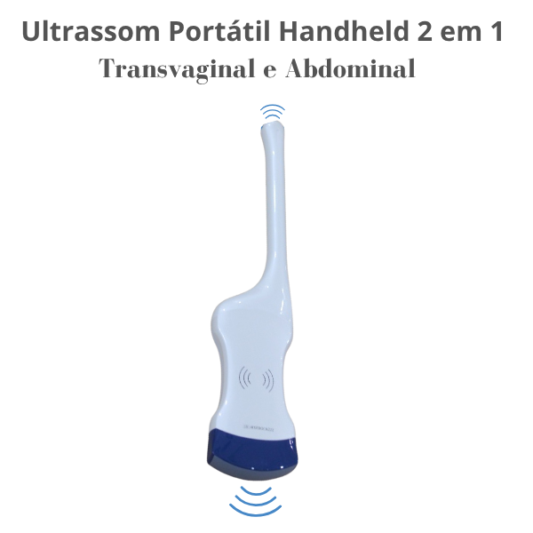 Ultrassom Portátil 2 em 1 , Dual Head, Phase Array, 128 Elementos, Multifuncional Transvaginal e Abdominal, WiFi, Handheld