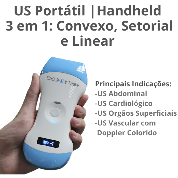 Ultrassom Portátil Inteligente Handheld, WiFi, 128 Elementos, Multifuncional 3 em 1 - 2025