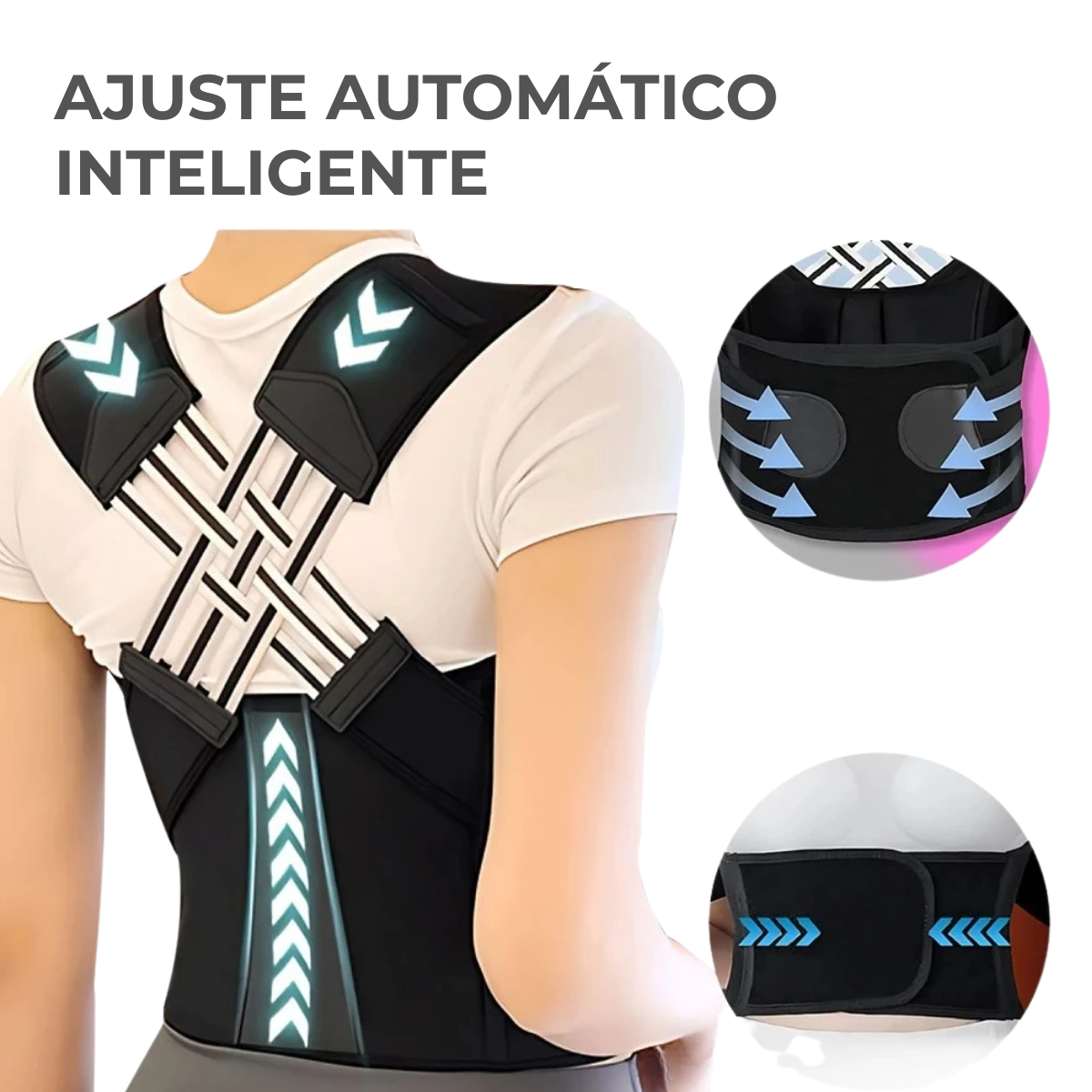 Cinta Corretor Postural Ortopédico Ajustável Alinhar Coluna Lombar e Dorsal Unissex, Alivio de Dores