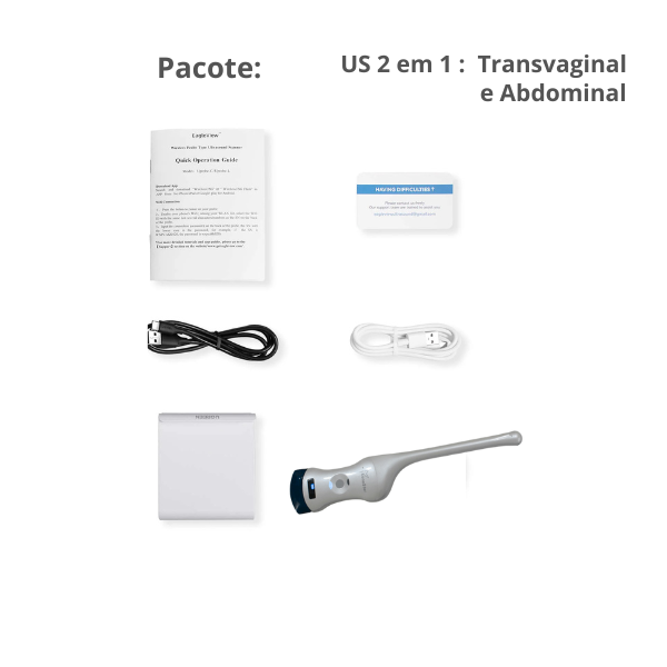 Ultrassom Portátil 2 em 1 , Dual Head, Phase Array, 128 Elementos, Multifuncional Transvaginal e Abdominal, WiFi, Handheld